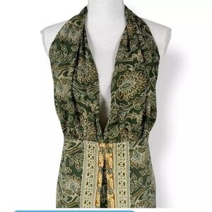 Anthropologie Raga Halter Dress Green Boho Sz M